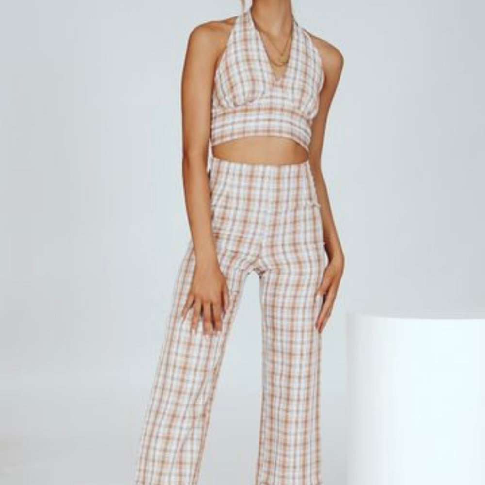 Till Sun Up Check Halter Top and Pant Set